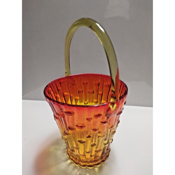 Vintage Italian Amberina Ruffled Edge Glass Basket with handle | MCM Home Decor - Picture 8 of 8